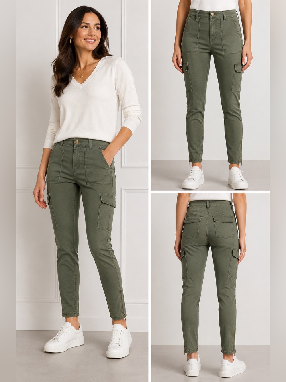 White House Black Market “The Skimmer” Olive Cargo Ankle Pants Size 8